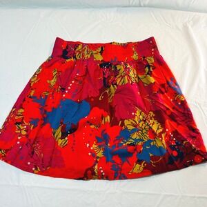 Emmelee for‎ F.C. Red Floral Cotton Mini Skirt Elastic Waist Womens Medium